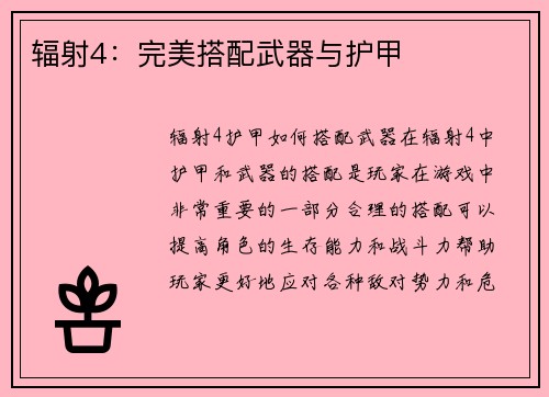 辐射4：完美搭配武器与护甲